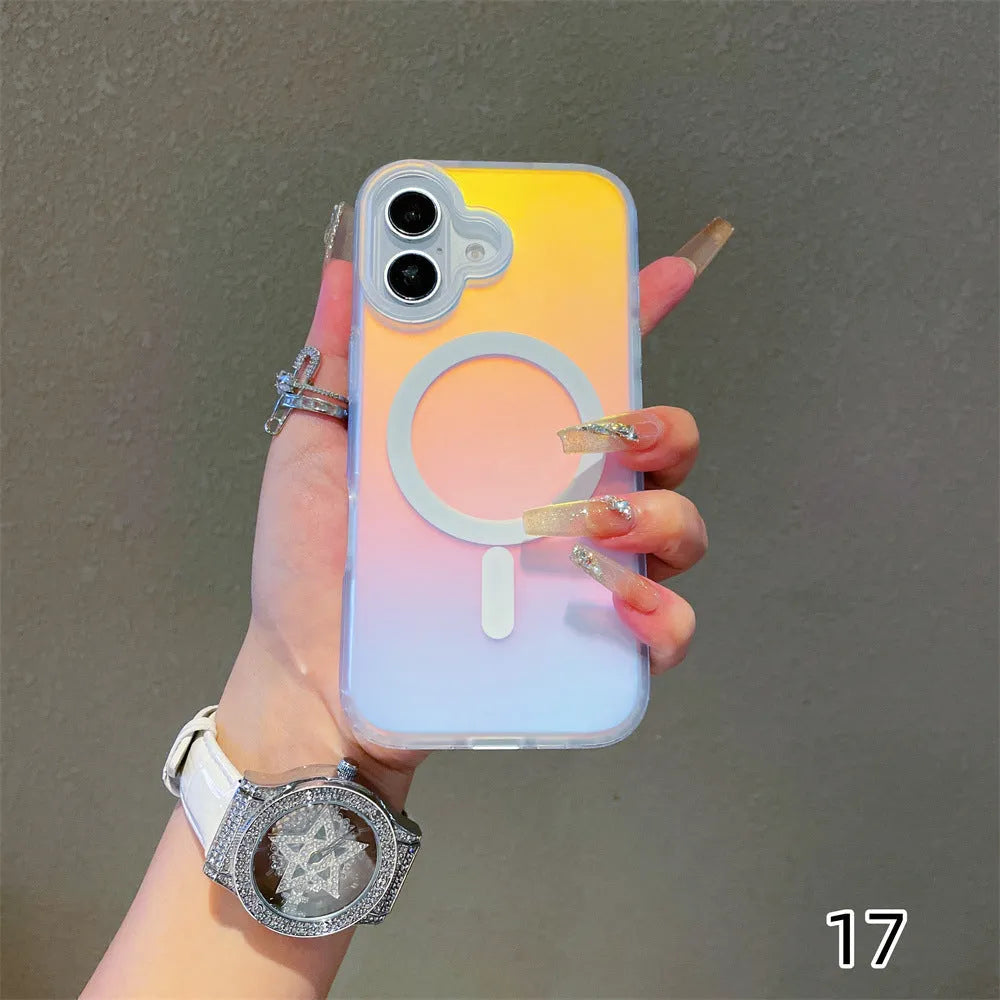 Laser gradient frosted magnetic phone case for iPhone 17 series with minimalist back cover design
