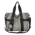 Grey Oxford cloth men's travel shoulder bag showing main compartment and detachable coin purse.