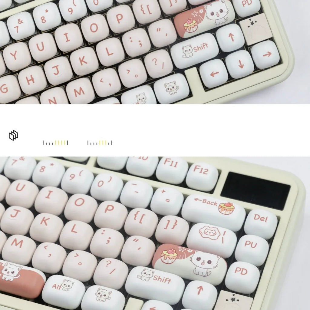 Set of colourful cartoon dessert cat key caps for a mechanical keyboard.