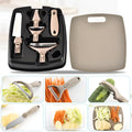 Green stainless steel cutter set with three tools and wheat straw chopping board for kitchen food preparation