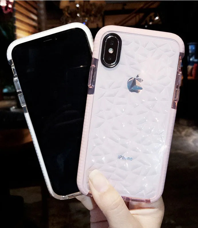 TPU striped iPhone back cover case in pink, white, and black border options for multiple iPhone models