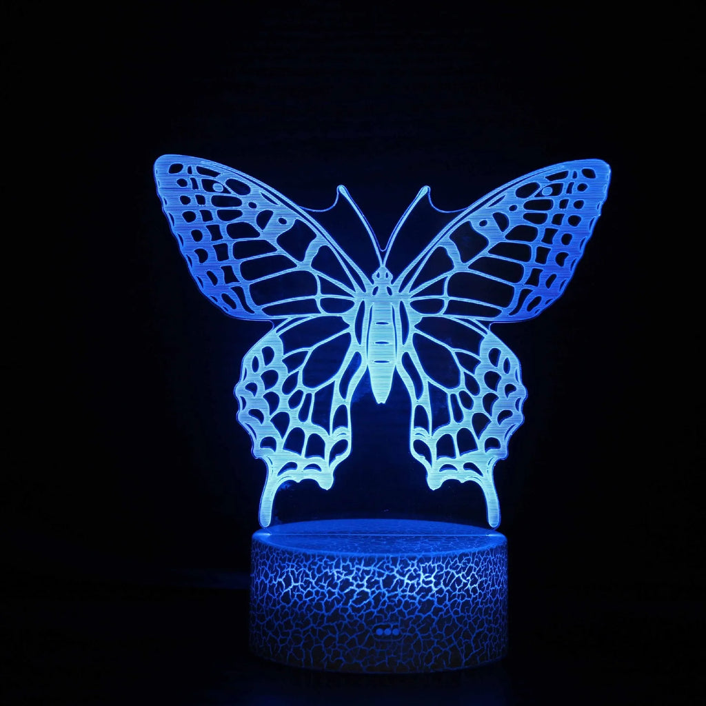 Colourful 3D acrylic USB table lamp with touch controls on a small ABS base.