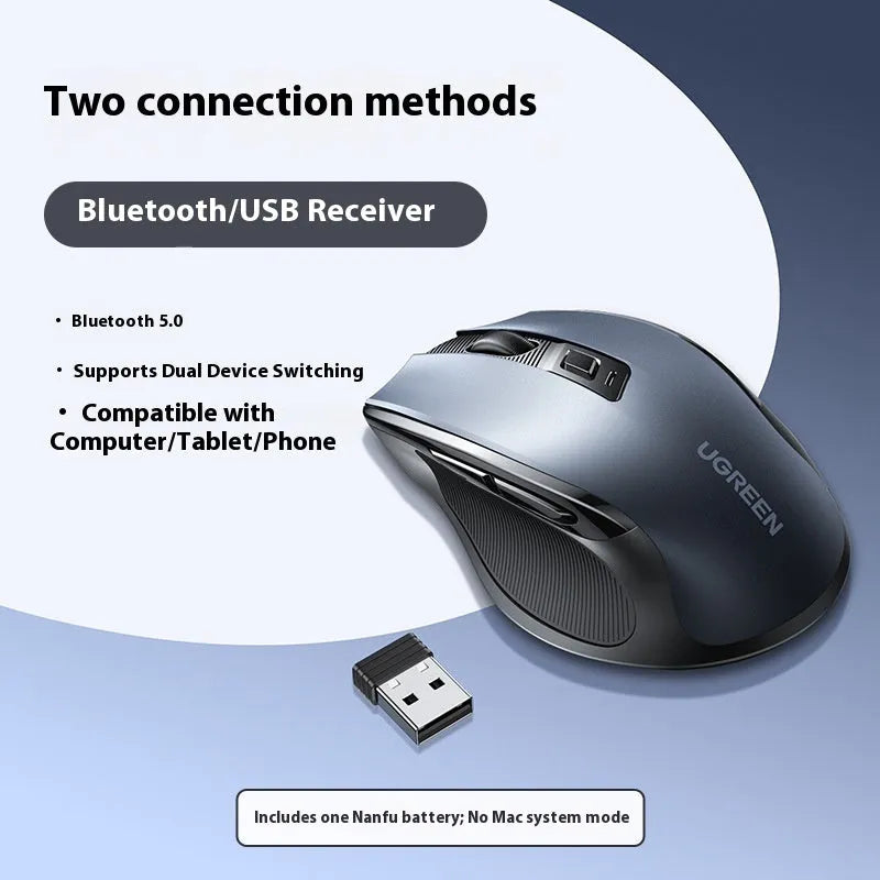 Wireless Bluetooth dual-mode mute laptop mouse with flashlight, black colour, side silicone finger rest