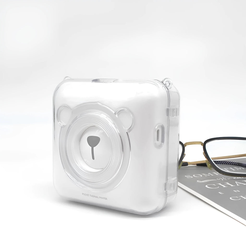 Crystal protective case for Eric Bear A6 thermal printer, PC material, simple colour design, placed on printer