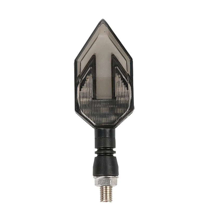 Arrow-shaped 12V LED motorcycle turn signal light in yellow with choice of blue, red, or white accent.