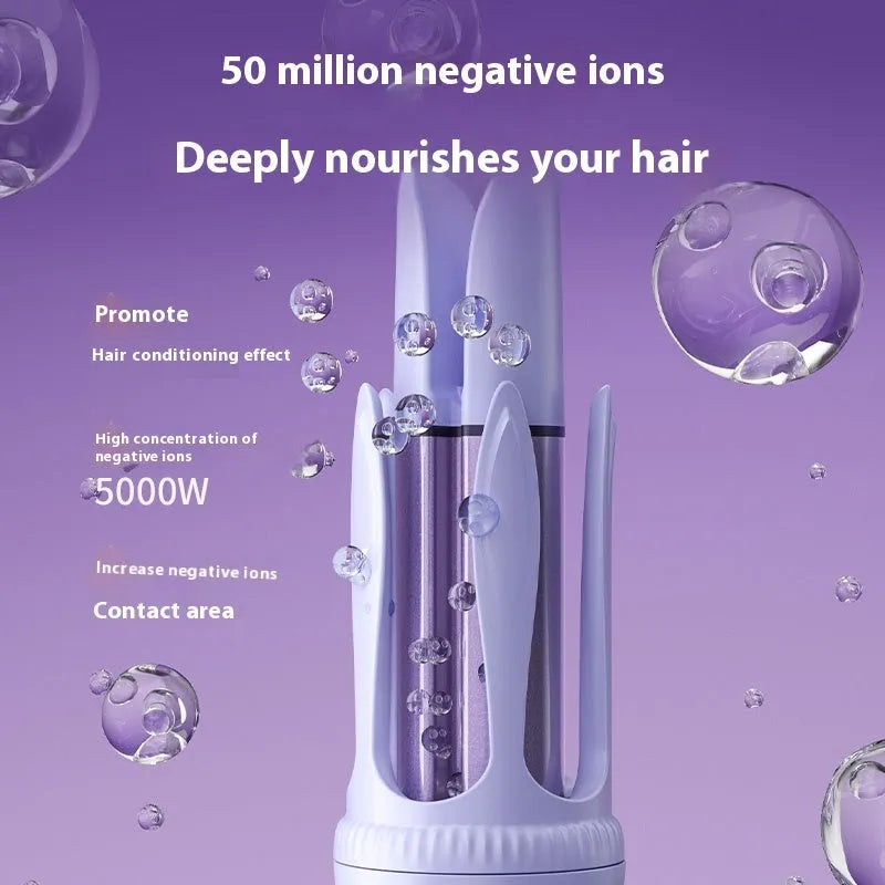 32mm automatic hair curler in pink or light purple with ceramic barrel, clips, and comb.