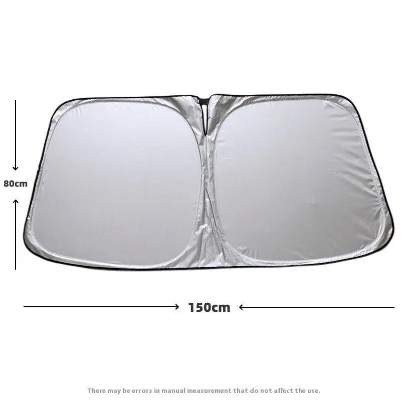 Aluminium foil car sunshade in titanium silver, shown in a rectangular shape for windscreen coverage.