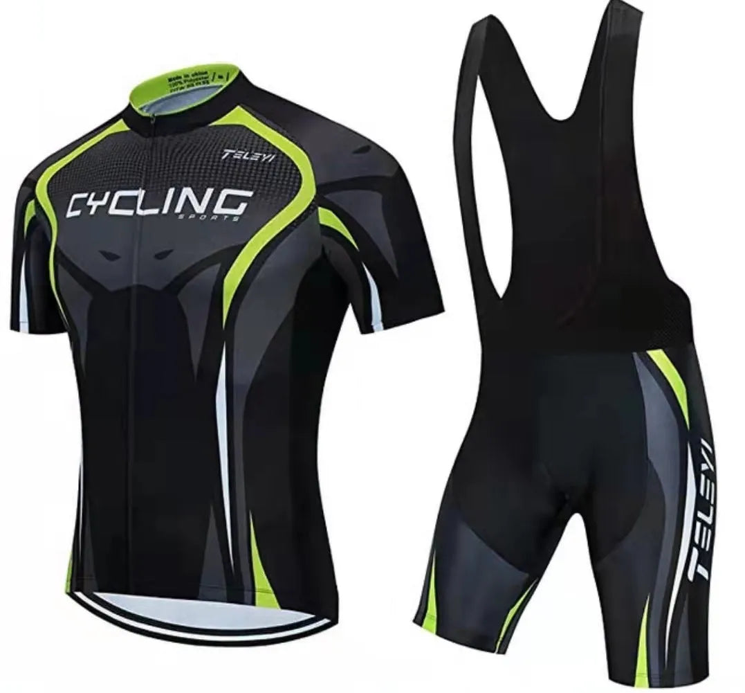 Summer cycling jersey set showing top and pants for men and women road and mountain biking