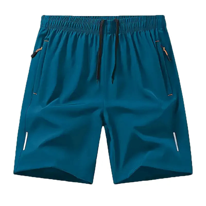 Men's loose-fit ice silk basketball shorts in army green colour, showing straight-leg training short design.