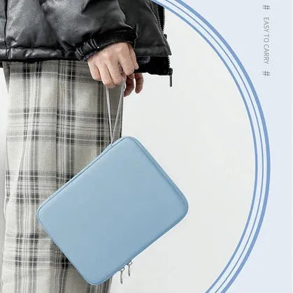 Imitation leather portable tablet protective case with handle in light grey colour