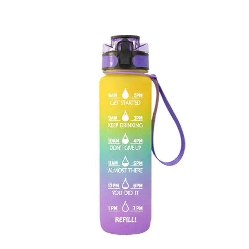 Clear 1000ml sports water bottle with infuser, showing BPA-free Tritan plastic construction.