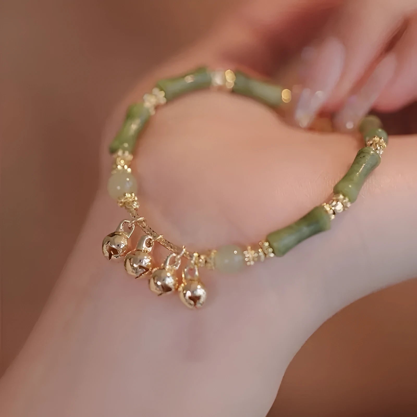 New Chinese style bamboo bell bracelet for women, glass and coloured glaze, retro M673 colour