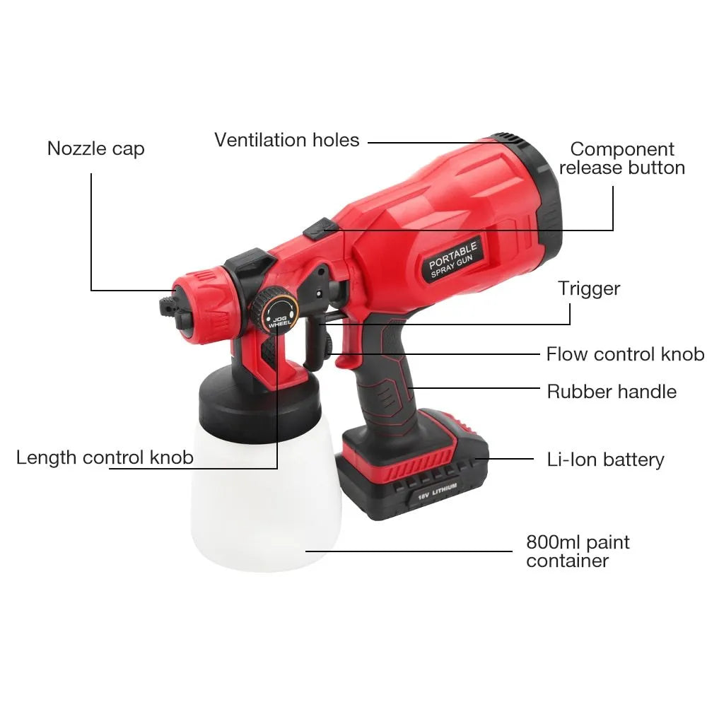 Blue cordless automatic paint spray gun with watering can and 1.8mm nozzle