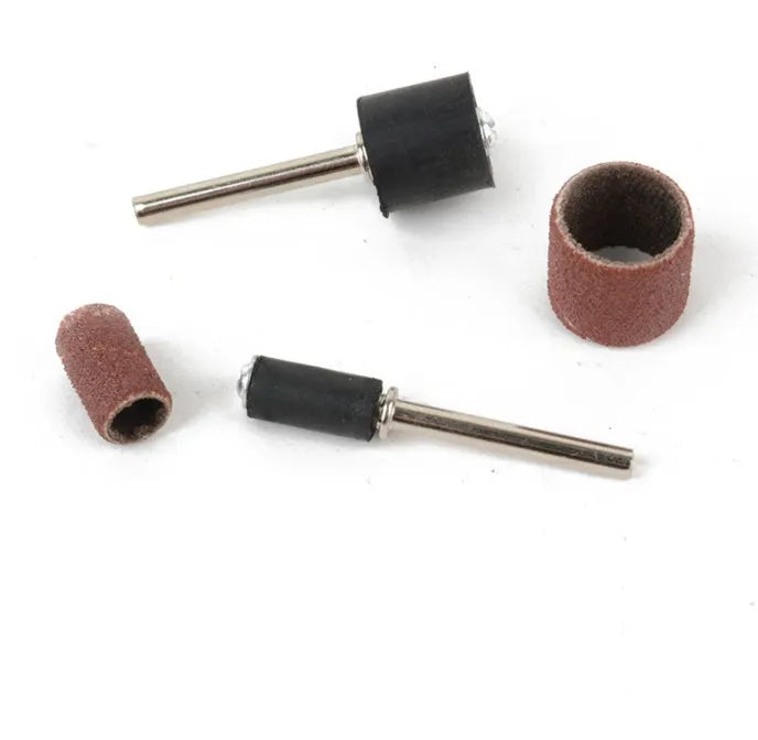 150-piece electric grinder accessory set with various discs and bits on a white background.