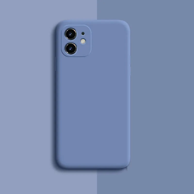 Silicone phone case for iPhone 11 series in various solid colours including red, green, and black.