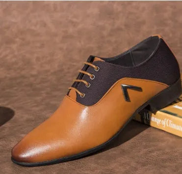 Men's black Oxford business casual shoes with a low-profile PU leather upper and rubber sole.