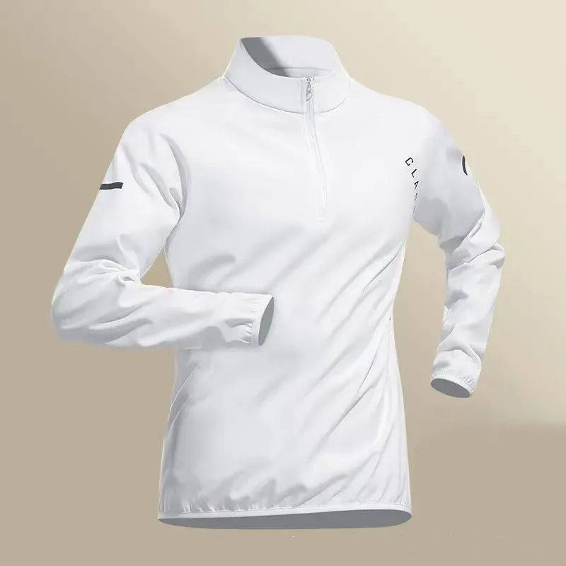 Men's black polyester fitness set with long-sleeved top, shorts, and trousers on model for summer training