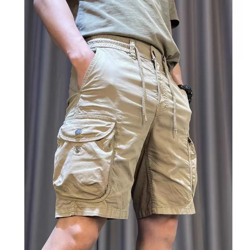 Korean-style loose straight overalls pants with multiple pockets in black, grey, green, or khaki