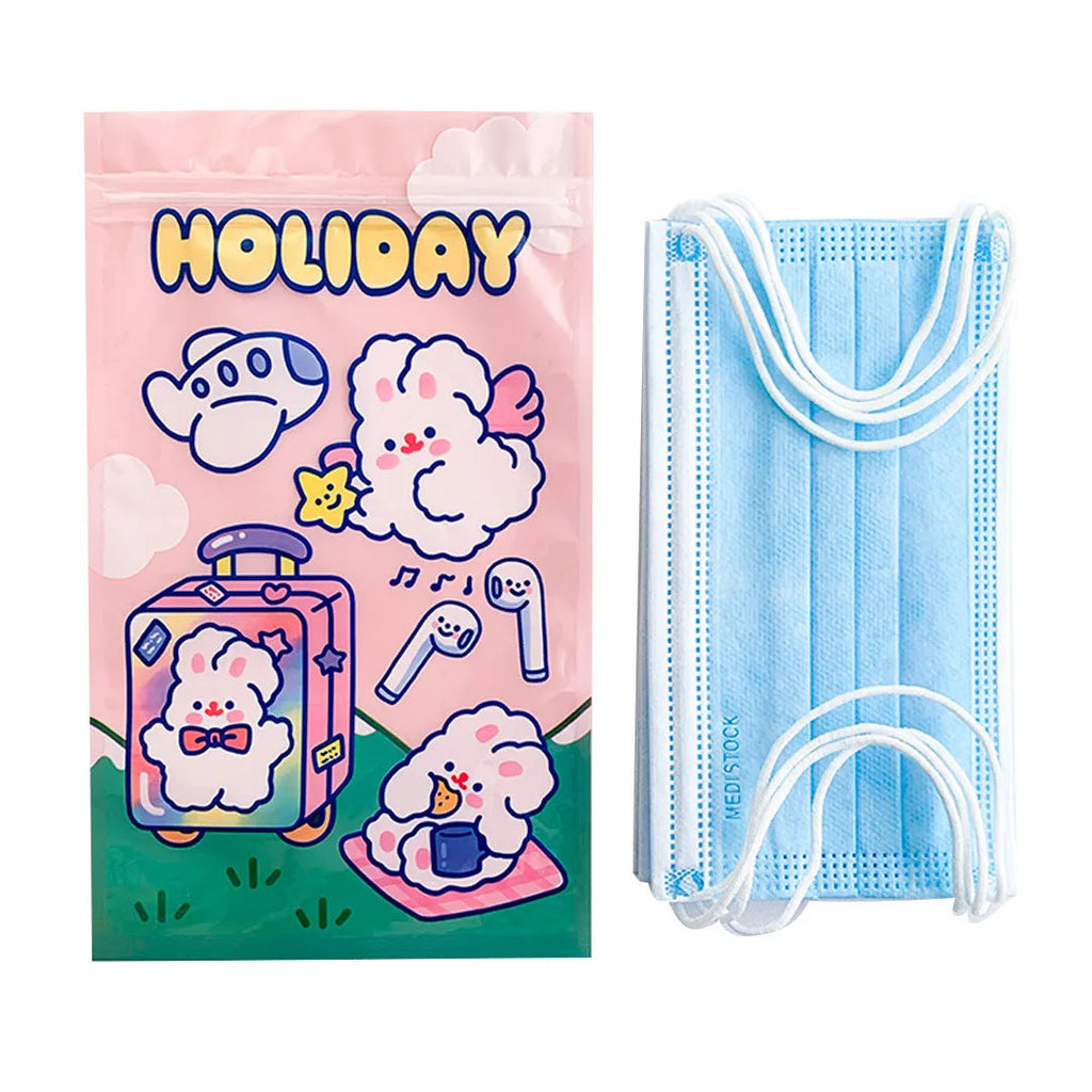 Cute rabbit theme packaging bags in green blue purple pink with four rabbit designs