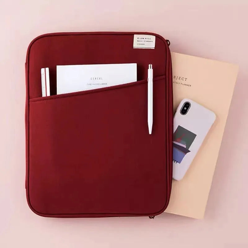 Creative simple solid colour tablet bag in nylon, 11 inch size, zipper closure, dark blue colour