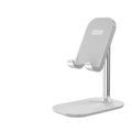 Folding phone holder in black with wireless charging support, shown open on desk