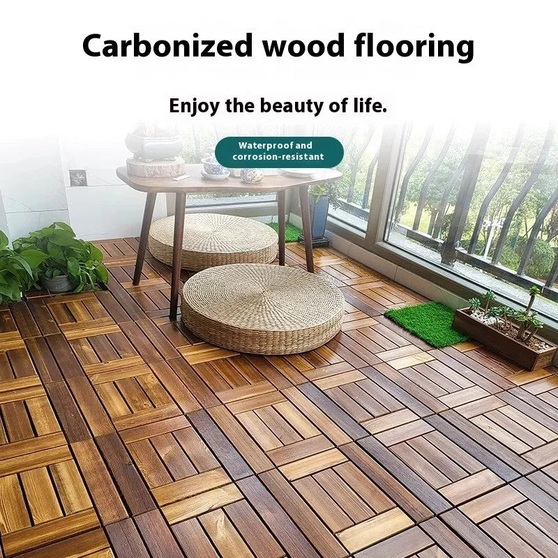Pine wood floor tiles measuring 30x30cm with brushed durable finish