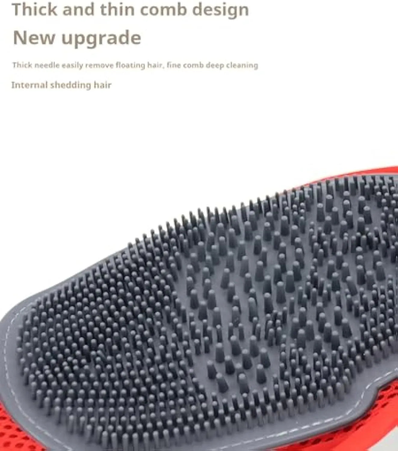 Red pet bathing glove with silicone brush bristles and adjustable strap for grooming dogs and cats