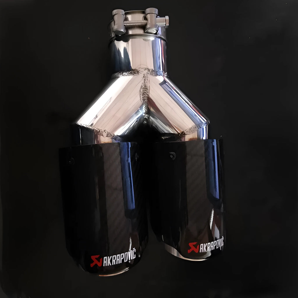 Carbon fibre and stainless steel decorative car exhaust pipe one modified two throat black bright finish