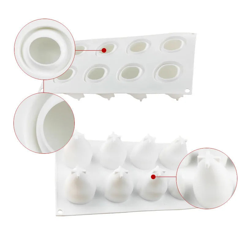 Silicone baking mould with six cavities showing pineapple and pine cone shapes for mousse desserts