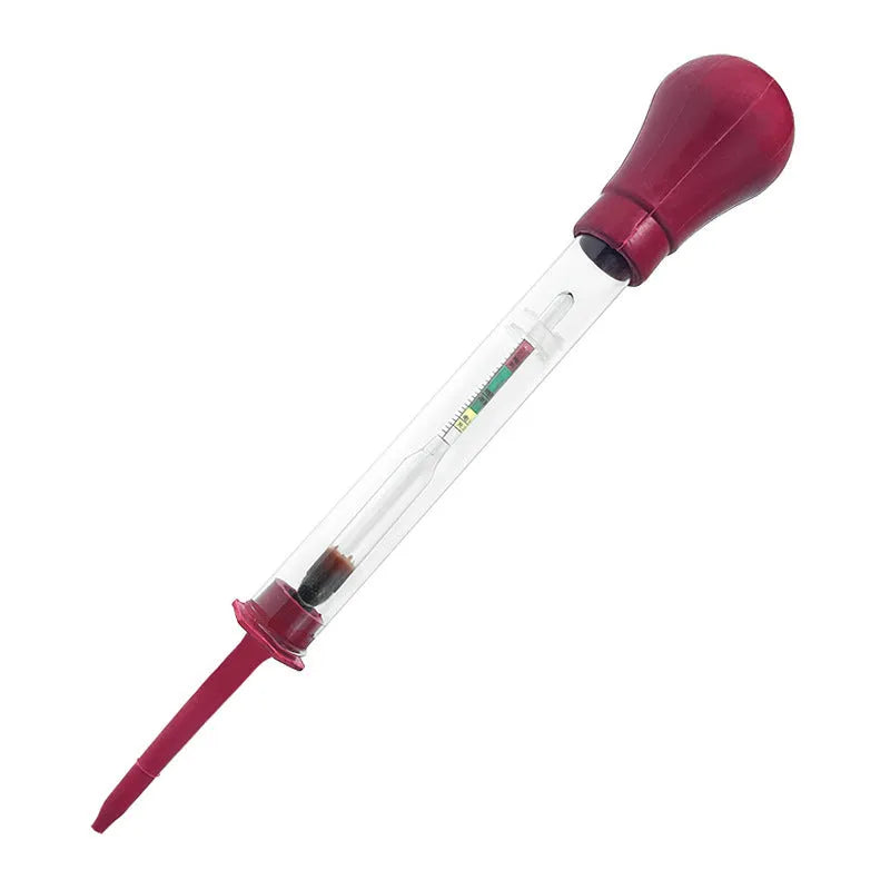 Electrohydraulic hydrometer for automotive battery electrolyte density testing with glass construction