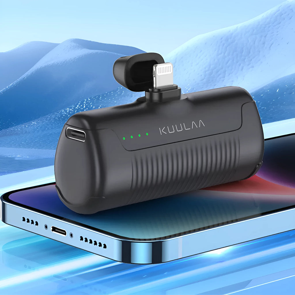 Mini capsule power bank with 4500mAh capacity black Type-C connector plastic shell