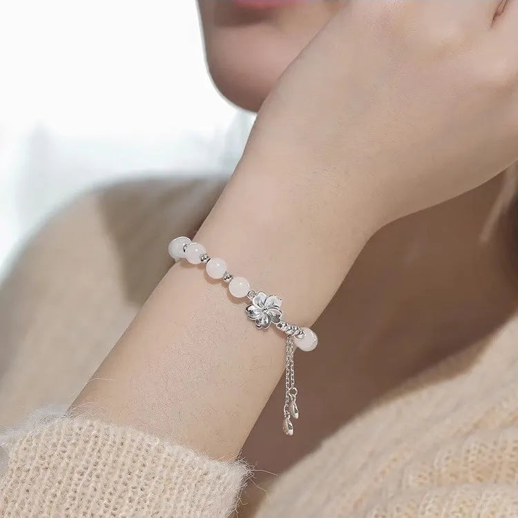 New Chinese Ins Style handmade resin beaded bracelet with camellia, lotus and peach blossom details for couples