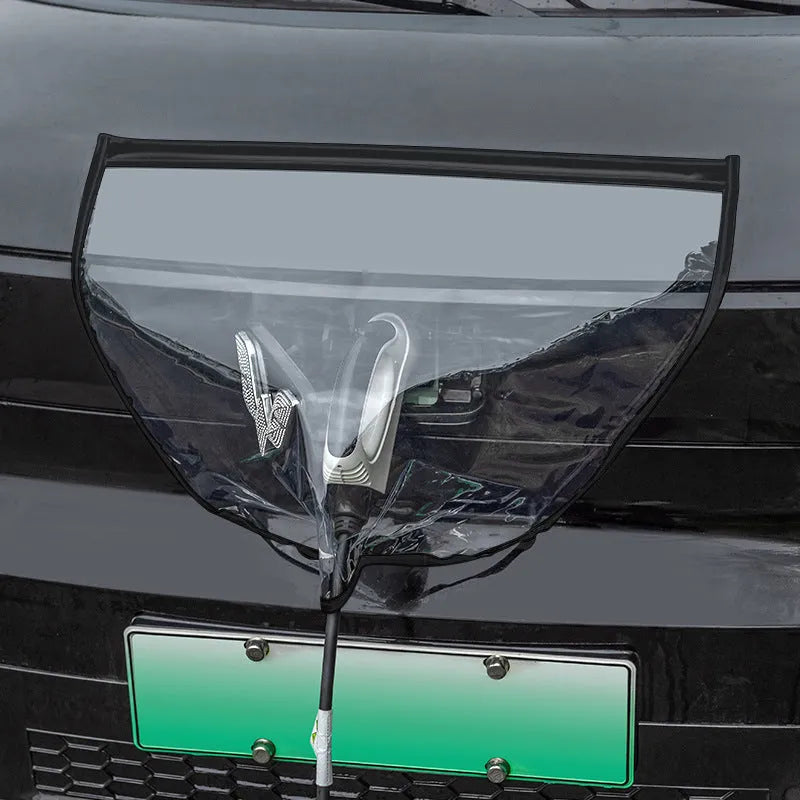Black electric car charging rain cover with magnetic strips unfolded to 60x50cm