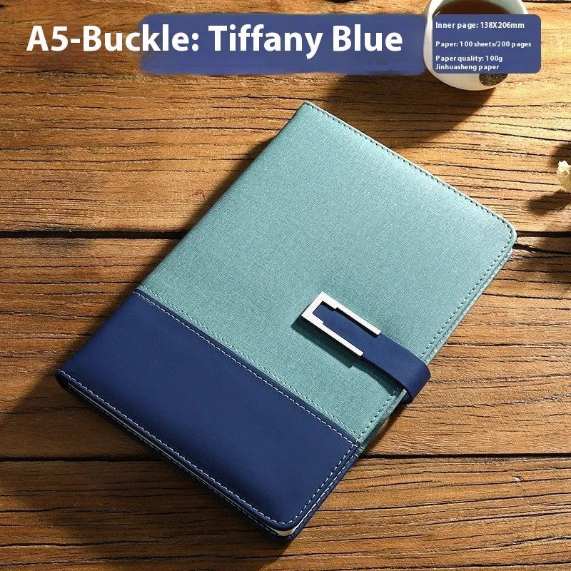 A5 soft PU leather business notebook in brown, black, green, red, or blue with gift box option