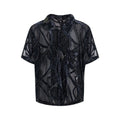 Man's loose fit short-sleeved shirt with translucent snake pattern in black or grey.