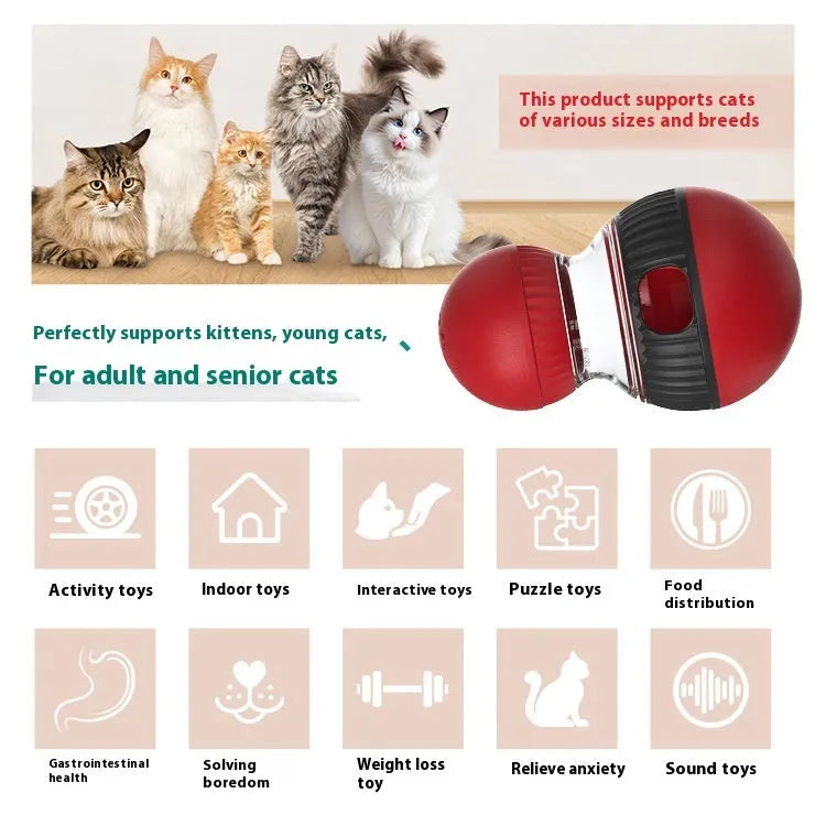 Rotating plastic cat toy with sound super ball, measuring 15.5cm wide, for interactive indoor play
