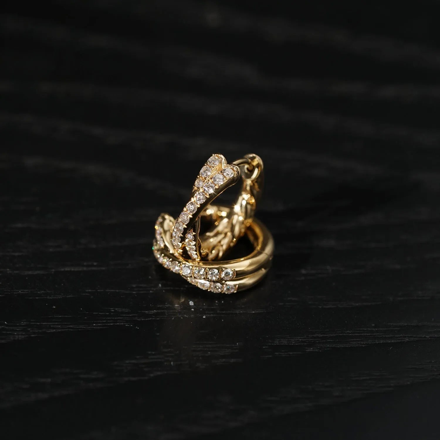 Double row cross 5A zircon twist earrings, 925 silver with 18K gold plate, 9mm inner diameter, 12mm outer diameter