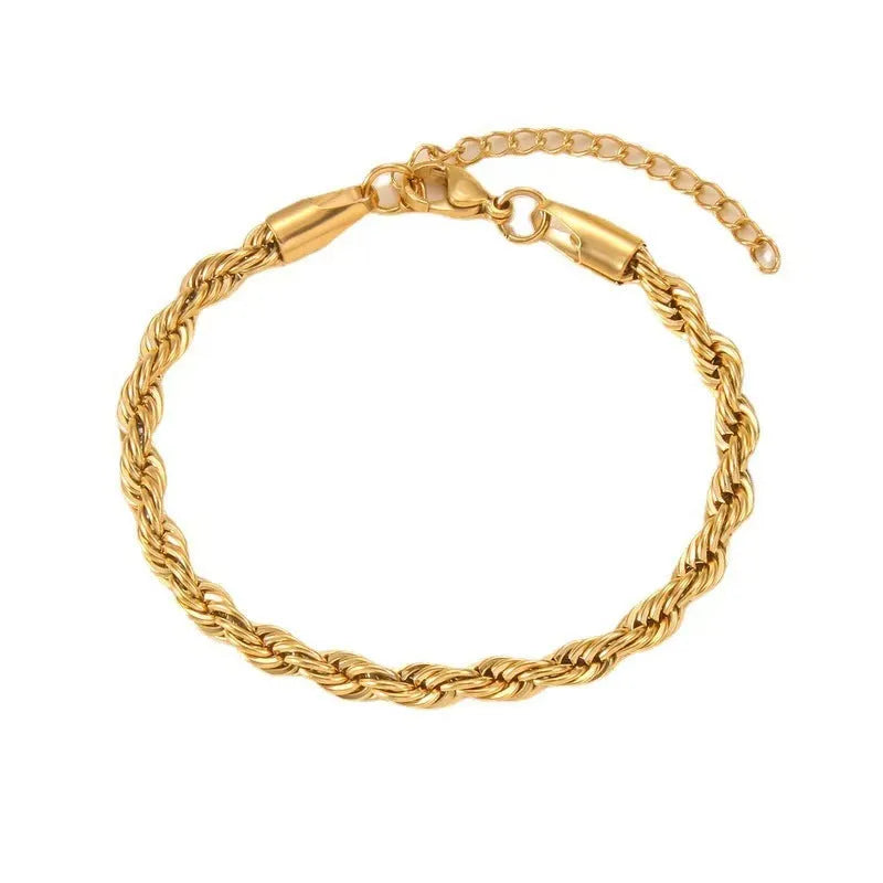 Alloy hip-hop twist bracelet for men in gold geometric chain style on a surface