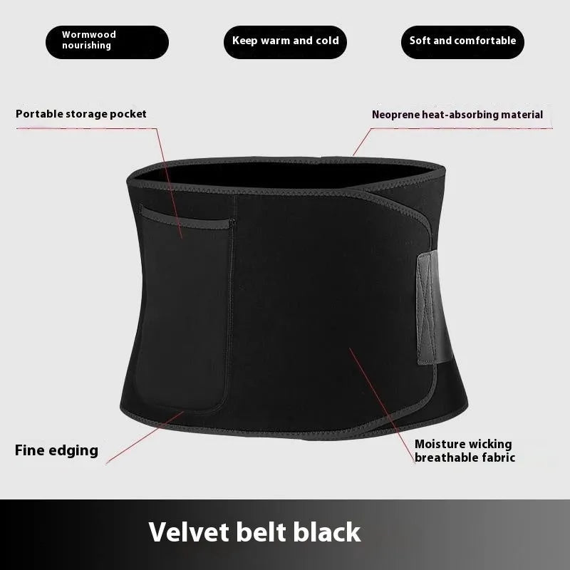 Black waist and abdominal support belt for adult fitness and yoga.