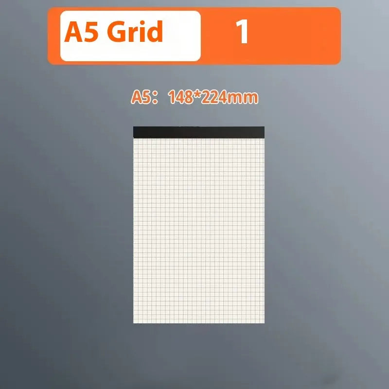 A5 and B5 writing pads notebook with tear-away pages in grid, lined, and blank paper styles.