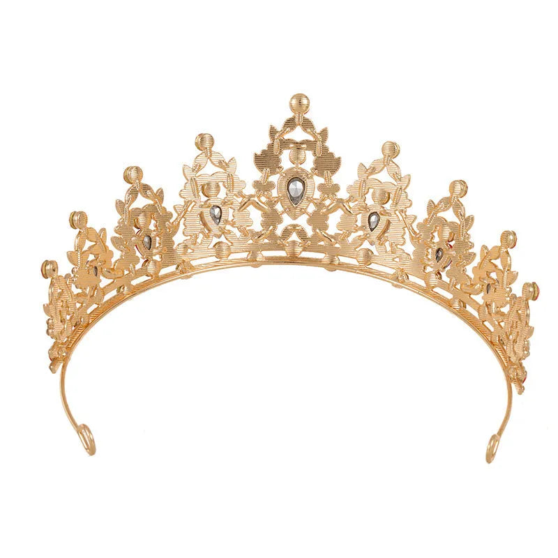 Baroque crown bridal headdress with clear crystal rhinestones on metal alloy base
