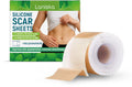 Roll of clear silicone scar sheet with tea tree oil and aloe extract, showing 4cm width.