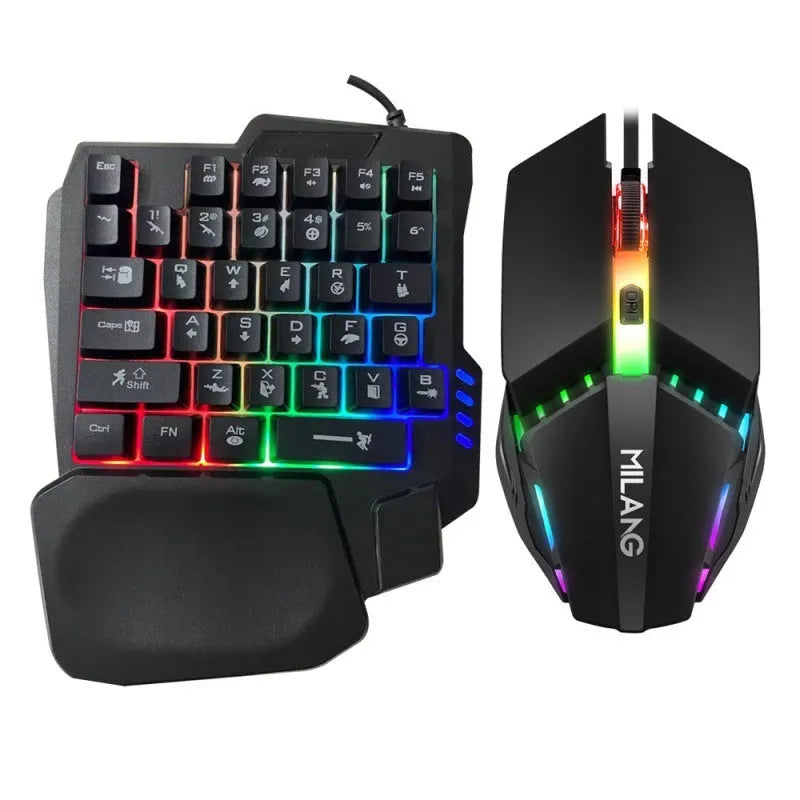 Single-handed mechanical keyboard and optional mouse with 1.5m cable for PC gaming