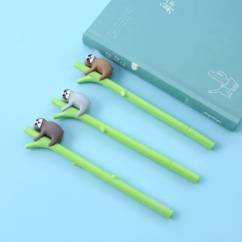 Small black cartoon signature pen with sloth design, 0.5mm tip, plastic barrel, 21.5cm length