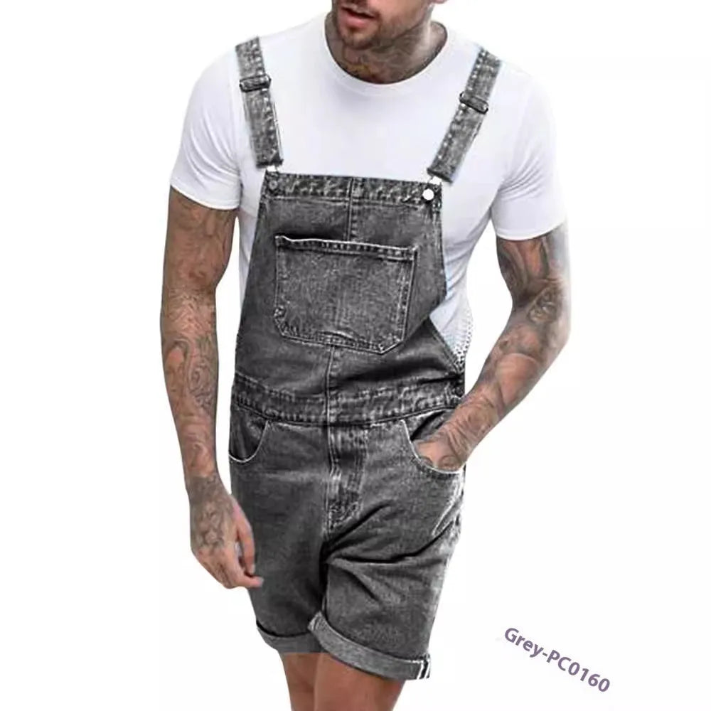 Black denim suspender shorts with mid waist and straight cut design for teenage summer wear