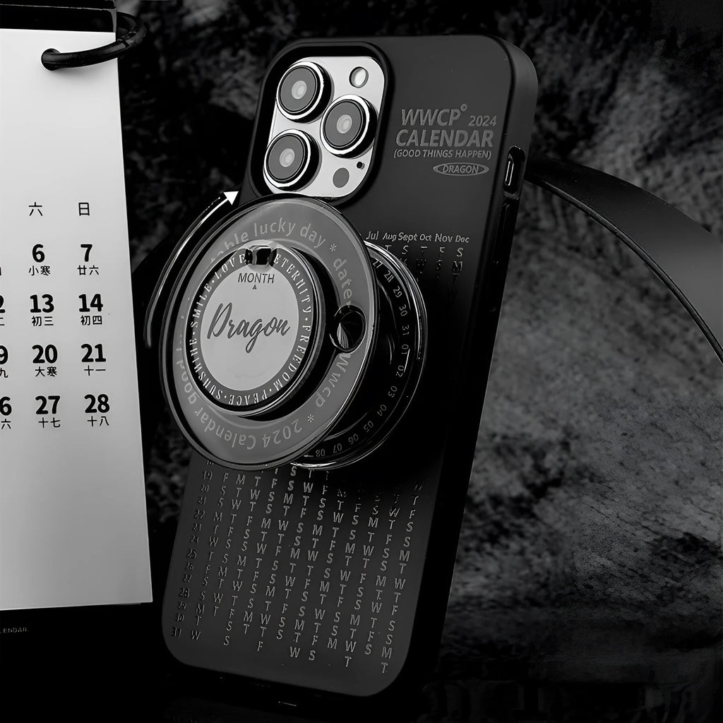 Black magnetic bracket phone case with rotating decompression for iPhone, full edge wrapping silicone design