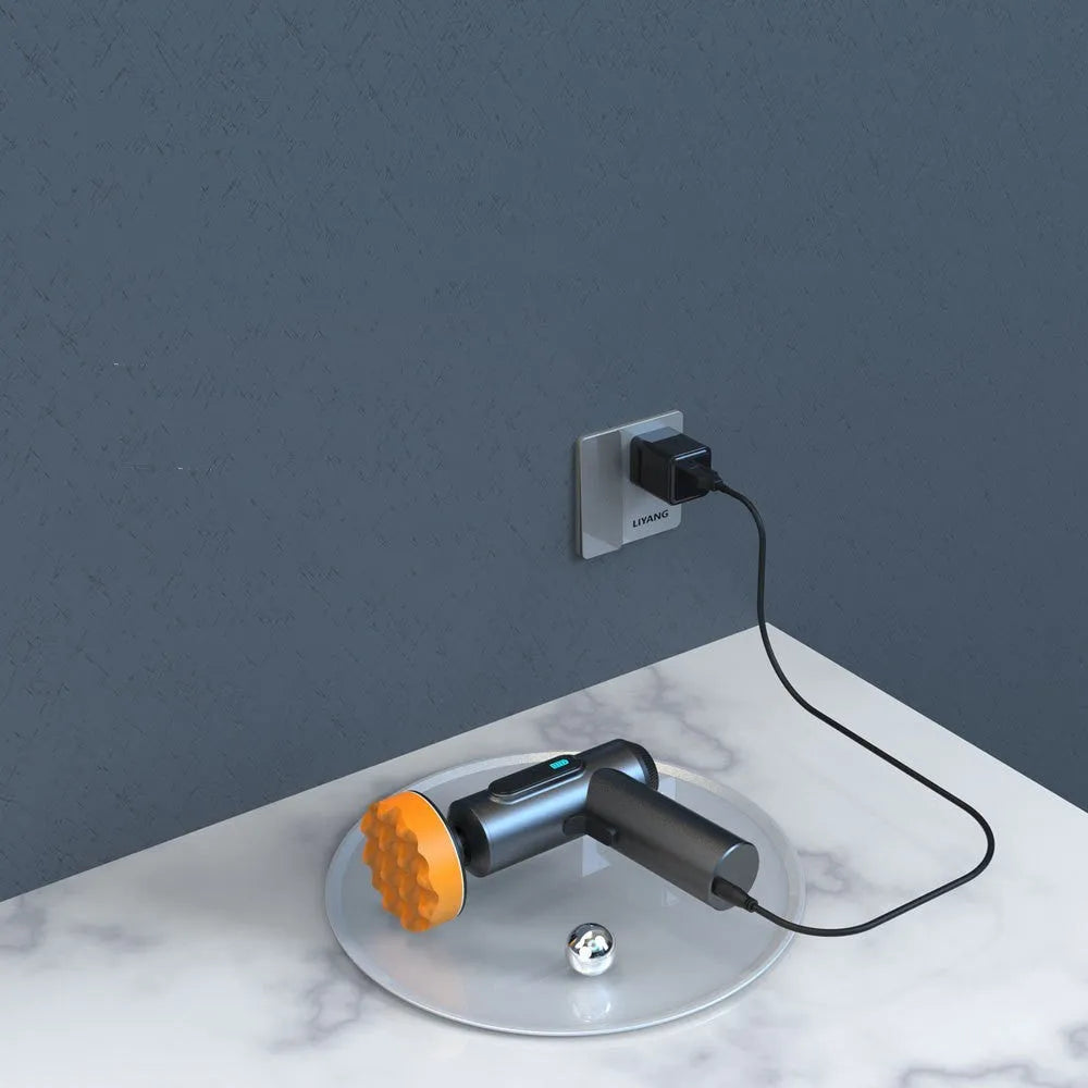 Cordless electric waxing and polishing machine with white ABS housing and a circular grey polishing disc.