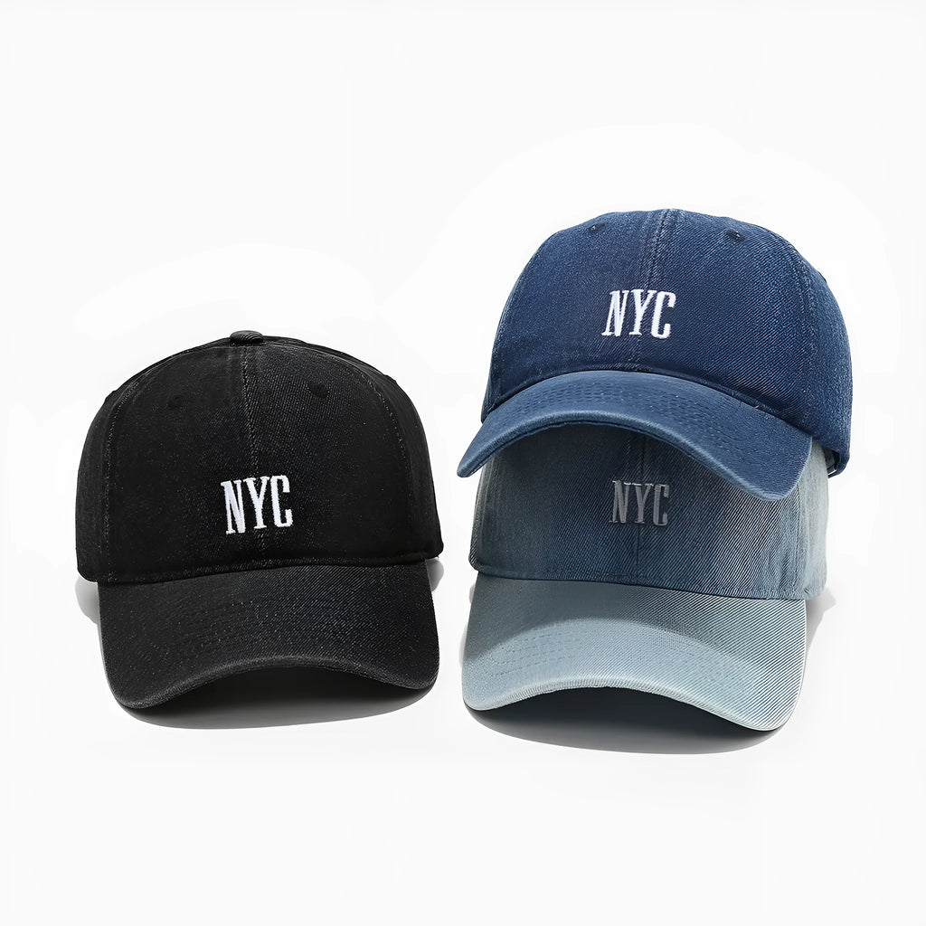 American retro denim baseball cap with embroidered English letters on dome crown