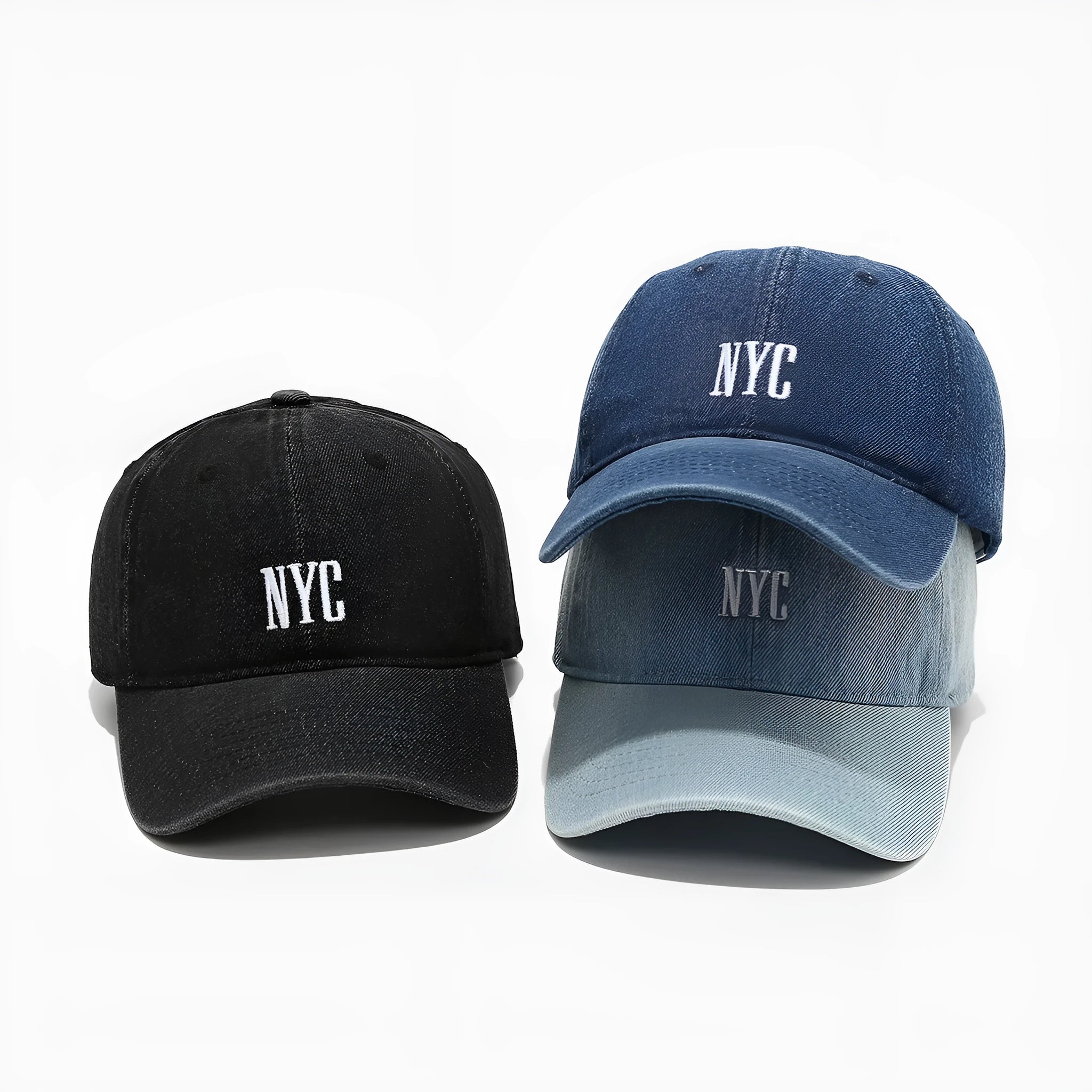 American retro denim baseball cap with embroidered English letters on dome crown