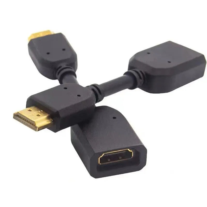 Black 10cm male to female HDMI extension cable with gold-plated plug